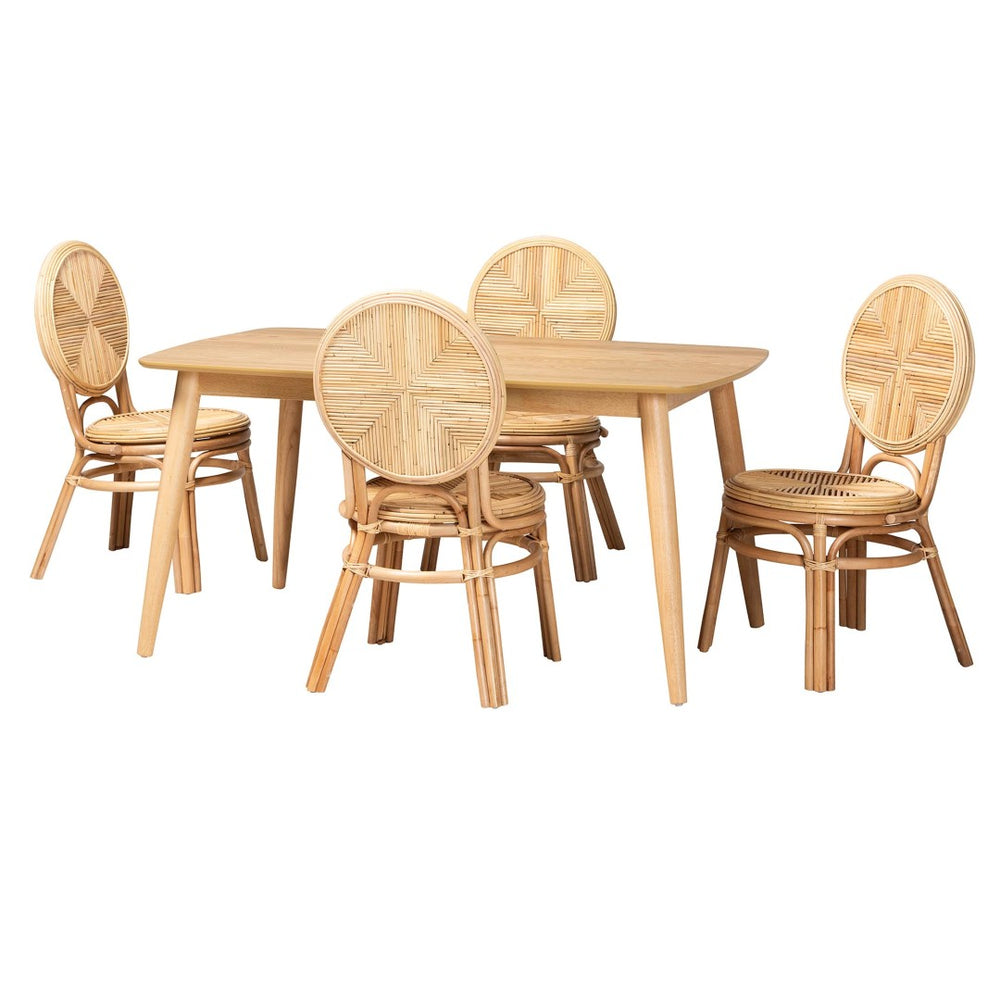 Baxton Studio Baxton Studio Carita 5-Piece Dining Set - Modern Bohemian Natural Rattan for Stylish Dining Spaces KYG017C-Natural-5PC Dining Set