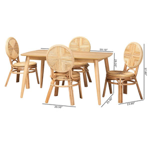 Baxton Studio Baxton Studio Carita 5-Piece Dining Set - Modern Bohemian Natural Rattan for Stylish Dining Spaces KYG017C-Natural-5PC Dining Set
