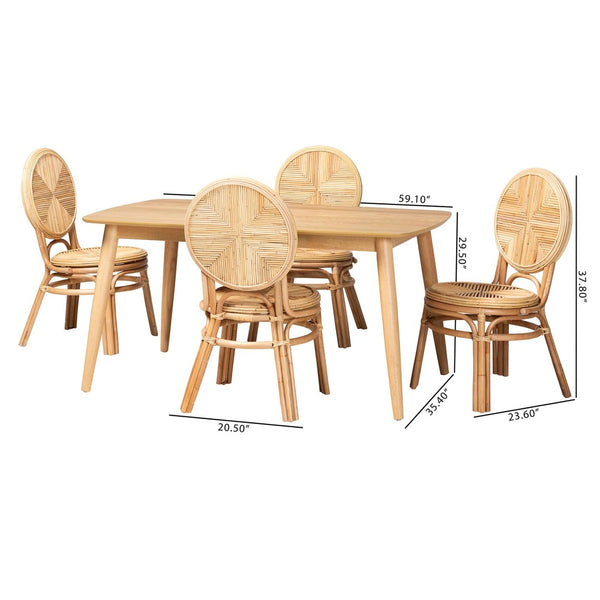 Baxton Studio Baxton Studio Carita 5-Piece Dining Set - Modern Bohemian Natural Rattan for Stylish Dining Spaces KYG017C-Natural-5PC Dining Set