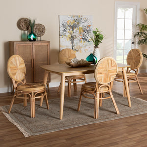 Baxton Studio Baxton Studio Carita 5-Piece Dining Set - Modern Bohemian Natural Rattan for Stylish Dining Spaces KYG017C-Natural-5PC Dining Set