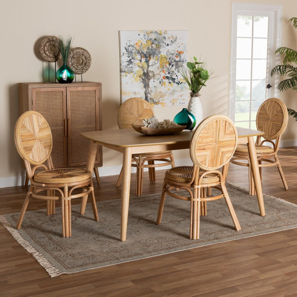 Baxton Studio Baxton Studio Carita 5-Piece Dining Set - Modern Bohemian Natural Rattan for Stylish Dining Spaces KYG017C-Natural-5PC Dining Set