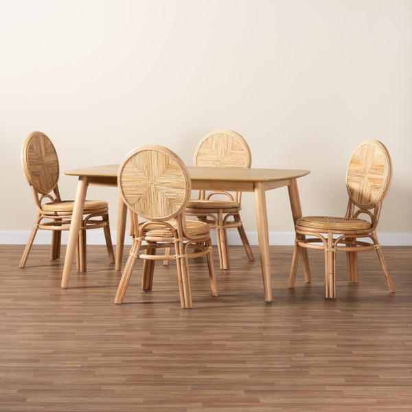 Baxton Studio Baxton Studio Carita 5-Piece Dining Set - Modern Bohemian Natural Rattan for Stylish Dining Spaces KYG017C-Natural-5PC Dining Set