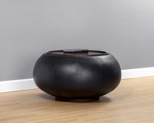 Sunpan Zenzi Contemporary Storage Coffee Table with Faux Leather, Ash Veneer Tray, and Hidden Storage Space Bravo Black