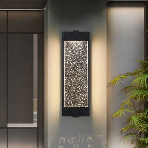 English Elm 19"(H) Black Aluminum Finish Outdoor Wall Light with Bubble Crystal Shade, 3000K LED, Weatherproof Sconce W2312P374979