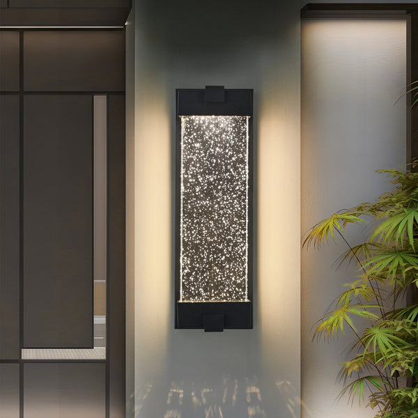 English Elm 19"(H) Black Aluminum Finish Outdoor Wall Light with Bubble Crystal Shade, 3000K LED, Weatherproof Sconce W2312P374979