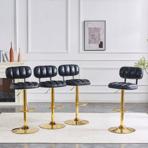 English Elm Set of 2 Adjustable Pu Leather Barstools with Chrome Base for Kitchen or Home Bar Black,Gold W3875P378577