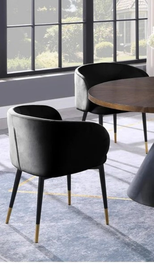 English Elm 1pc Velvet Barrel Back Accent Chair Gold Nailhead Trim Glamorous Curved Seat Black B011P496761