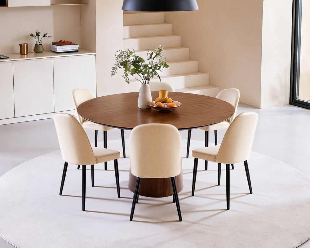 English Elm Beige Pu Leather Armless Dining Chair Set of 4 with Matte Black Iron Legs Modern Beige T3967P497816