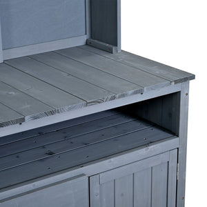 English Elm (with Hutch) Topmax Solid Fir Outdoor Potting Bench Station Cabinets Drawers Patio Garden Gray N717P404332E