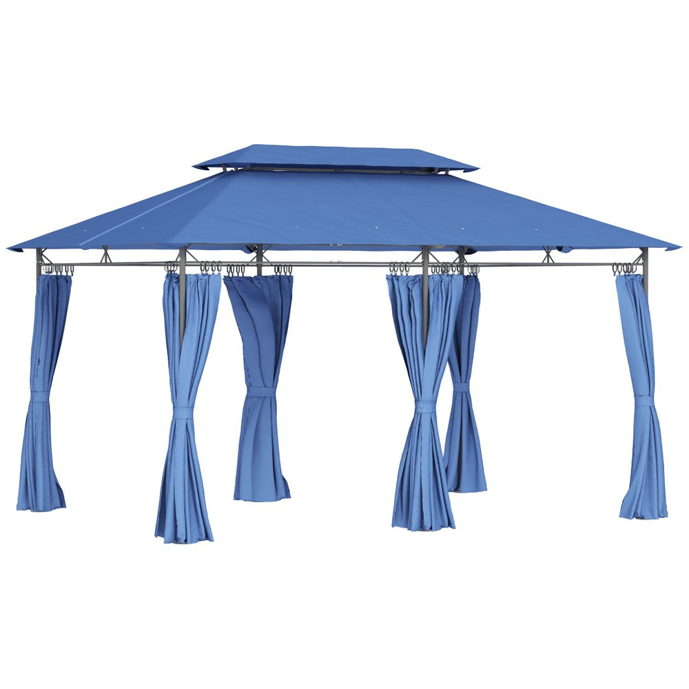 English Elm Outsunny Double Roof Patio Gazebo with Curtains Powder Coated Metal Frame Seats 12 W2225P485583