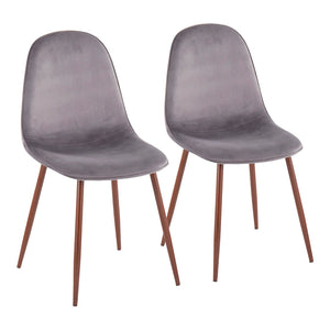 English Elm Mid-century Modern Dining Chairs with Wood Slat Back and Upholstered Seat Set of 2 Grey B202P223638
