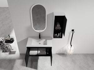 English Elm 30" Wall-Mounted Bathroom Vanity Set With Ceramic Sink, Soft-Close Doors & Ample Storage Solution W999S00331
