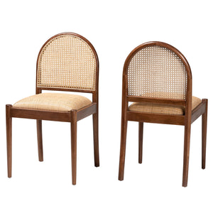 bali & pari Maryland Modern Bohemian Natural Rattan and Acacia Wood 2-Piece Dining Chair Set