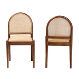 bali & pari Maryland Modern Bohemian Natural Rattan and Acacia Wood 2-Piece Dining Chair Set