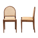 bali & pari Maryland Modern Bohemian Natural Rattan and Acacia Wood 2-Piece Dining Chair Set