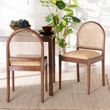 bali & pari Maryland Modern Bohemian Natural Rattan and Acacia Wood 2-Piece Dining Chair Set