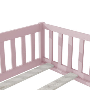 English Elm Twin Low Profile Rubberwood Floor Bed with Full Safety Fence for Toddler Rooms Pink W504P429281