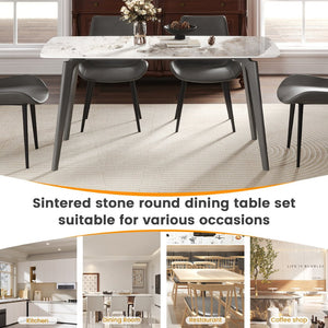 English Elm 62.99" Modern Artificial Stone Dining Table With Curved Edges & Dark Grey Metal Legs For 6 People P1 W1535S00526-GIGA