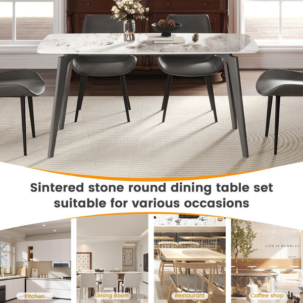 English Elm 62.99" Modern Artificial Stone Dining Table With Curved Edges & Dark Grey Metal Legs For 6 People P1 W1535S00526-GIGA