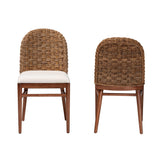 bali & pari Denver Modern Bohemian Walnut Brown Finished Acacia Wood and Seagrass 2-Piece Dining Chair Set