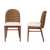 bali & pari Denver Modern Bohemian Walnut Brown Finished Acacia Wood and Seagrass 2-Piece Dining Chair Set