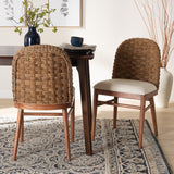 bali & pari Denver Modern Bohemian Walnut Brown Finished Acacia Wood and Seagrass 2-Piece Dining Chair Set