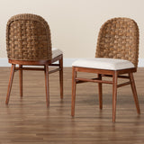 bali & pari Denver Modern Bohemian Walnut Brown Finished Acacia Wood and Seagrass 2-Piece Dining Chair Set