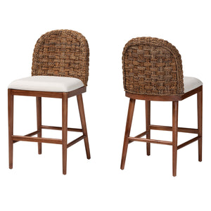 bali & pari Denver Modern Bohemian Walnut Brown Finished Acacia Wood and Seagrass 2-Piece Counter Stool Set