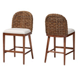 bali & pari Denver Modern Bohemian Walnut Brown Finished Acacia Wood and Seagrass 2-Piece Counter Stool Set