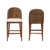 bali & pari Denver Modern Bohemian Walnut Brown Finished Acacia Wood and Seagrass 2-Piece Counter Stool Set