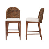 bali & pari Denver Modern Bohemian Walnut Brown Finished Acacia Wood and Seagrass 2-Piece Counter Stool Set