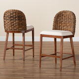 bali & pari Denver Modern Bohemian Walnut Brown Finished Acacia Wood and Seagrass 2-Piece Counter Stool Set