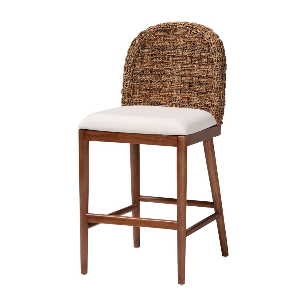 Baxton Studio bali Denver Modern Bohemian Counter Stool – Walnut Brown Acacia Wood & Seagrass Comfort Design Denver-Wood/Banana Leaf-CS