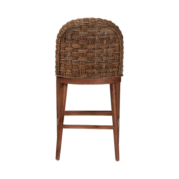 Baxton Studio bali Denver Modern Bohemian Counter Stool – Walnut Brown Acacia Wood & Seagrass Comfort Design Denver-Wood/Banana Leaf-CS