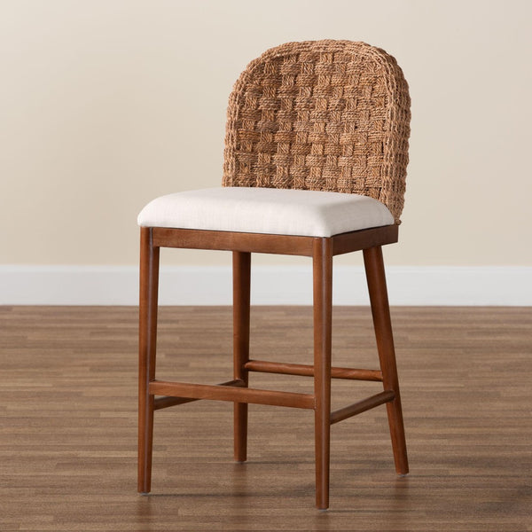 Baxton Studio bali Denver Modern Bohemian Counter Stool – Walnut Brown Acacia Wood & Seagrass Comfort Design Denver-Wood/Banana Leaf-CS