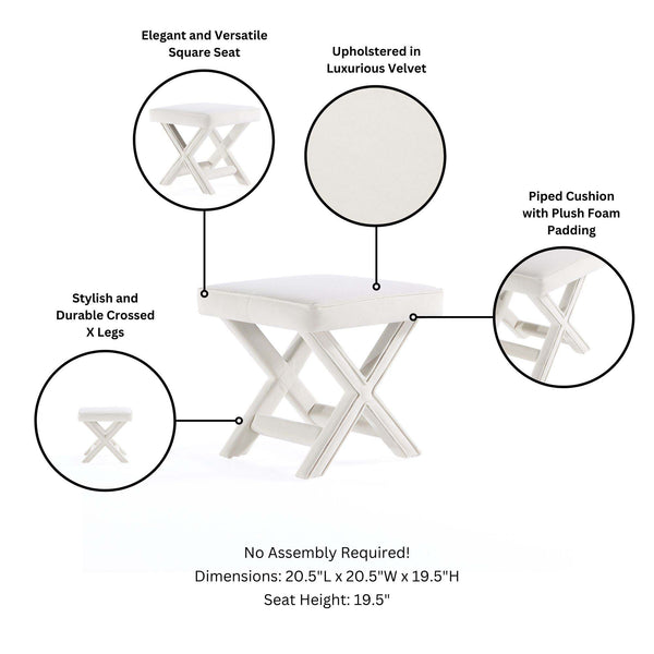 English Elm Abigail Velvet Accent Bench In Cream - Chic, Compact & Comfortable Seating For Any Room Decor B365P398205