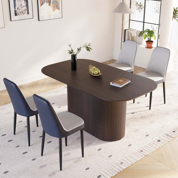 English Elm 63 Stylish Medieval Modern Dining Table & 4 Ergonomic Pu Chairs Set For Home & Kitchen Elegance W2189S00697