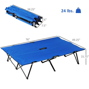 English Elm Folding Camping Cot Wide Steel Frame Elevated Oxford Surface for Two Adults Outdoors T3971P384648