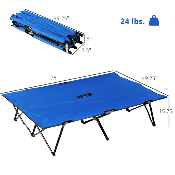 English Elm Folding Camping Cot Wide Steel Frame Elevated Oxford Surface for Two Adults Outdoors T3971P384648