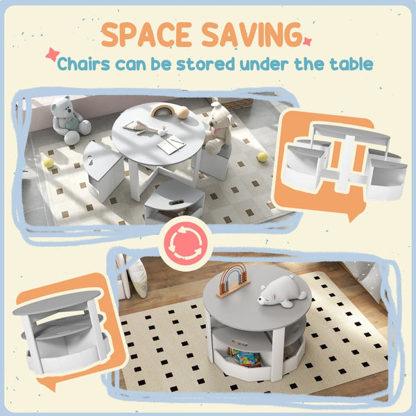 English Elm Qaba Kids 5-Piece Table And Chairs Set With Storage For Art, Crafts, Playroom, Nursery - Gray W2225P217322-GIGA