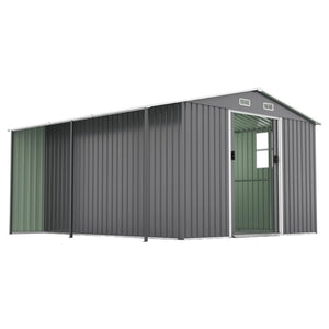 English Elm 10x12 Ft Galvanized Steel Outdoor Shed Dual Zone Lockable Sliding Doors Backyard Storage Dark Gray W1598S00034