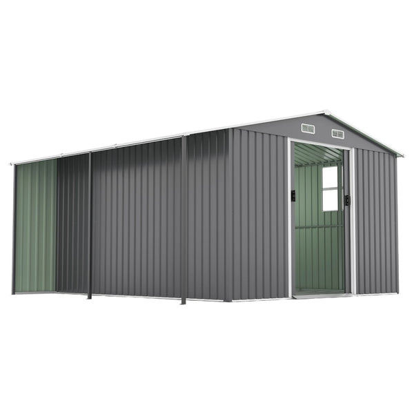 English Elm 10x12 Ft Galvanized Steel Outdoor Shed Dual Zone Lockable Sliding Doors Backyard Storage Dark Gray W1598S00034