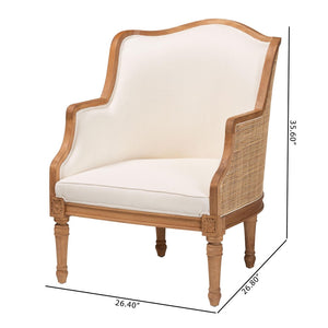 Baxton Studio bali Elizette French-Inspired Beige Fabric Accent Chair with Honey Oak Wood & Rustic Rattan Details SEA689-Light wood-NAT01/White-F00