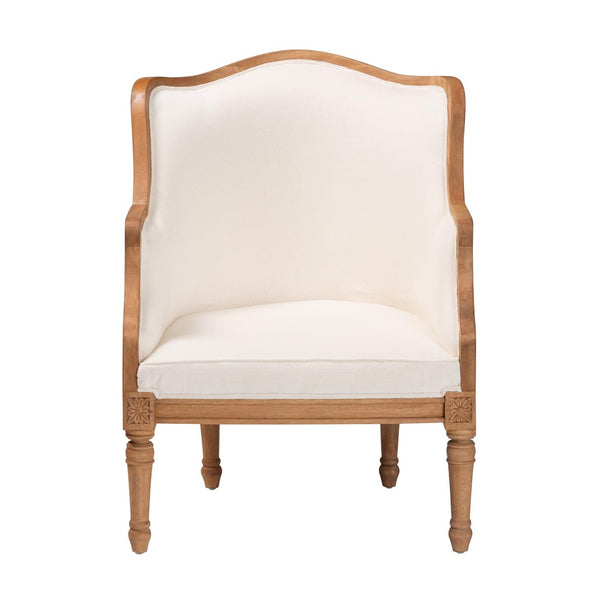 Baxton Studio bali Elizette French-Inspired Beige Fabric Accent Chair with Honey Oak Wood & Rustic Rattan Details SEA689-Light wood-NAT01/White-F00