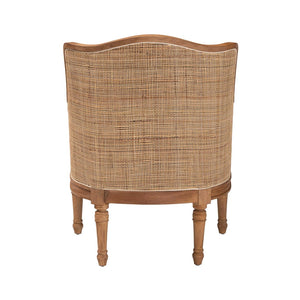Baxton Studio bali Elizette French-Inspired Beige Fabric Accent Chair with Honey Oak Wood & Rustic Rattan Details SEA689-Light wood-NAT01/White-F00