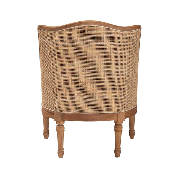 Baxton Studio bali Elizette French-Inspired Beige Fabric Accent Chair with Honey Oak Wood & Rustic Rattan Details SEA689-Light wood-NAT01/White-F00