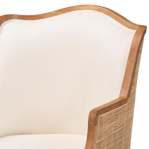 Baxton Studio bali Elizette French-Inspired Beige Fabric Accent Chair with Honey Oak Wood & Rustic Rattan Details SEA689-Light wood-NAT01/White-F00
