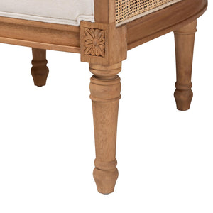 Baxton Studio bali Elizette French-Inspired Beige Fabric Accent Chair with Honey Oak Wood & Rustic Rattan Details SEA689-Light wood-NAT01/White-F00