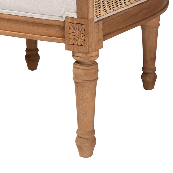 Baxton Studio bali Elizette French-Inspired Beige Fabric Accent Chair with Honey Oak Wood & Rustic Rattan Details SEA689-Light wood-NAT01/White-F00