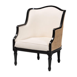 Baxton Studio bali Elizette Traditional French Accent Chair in Beige Fabric & Black Wood – Elegant & Cozy Design SEA689-Black wood-BM02/White-F00